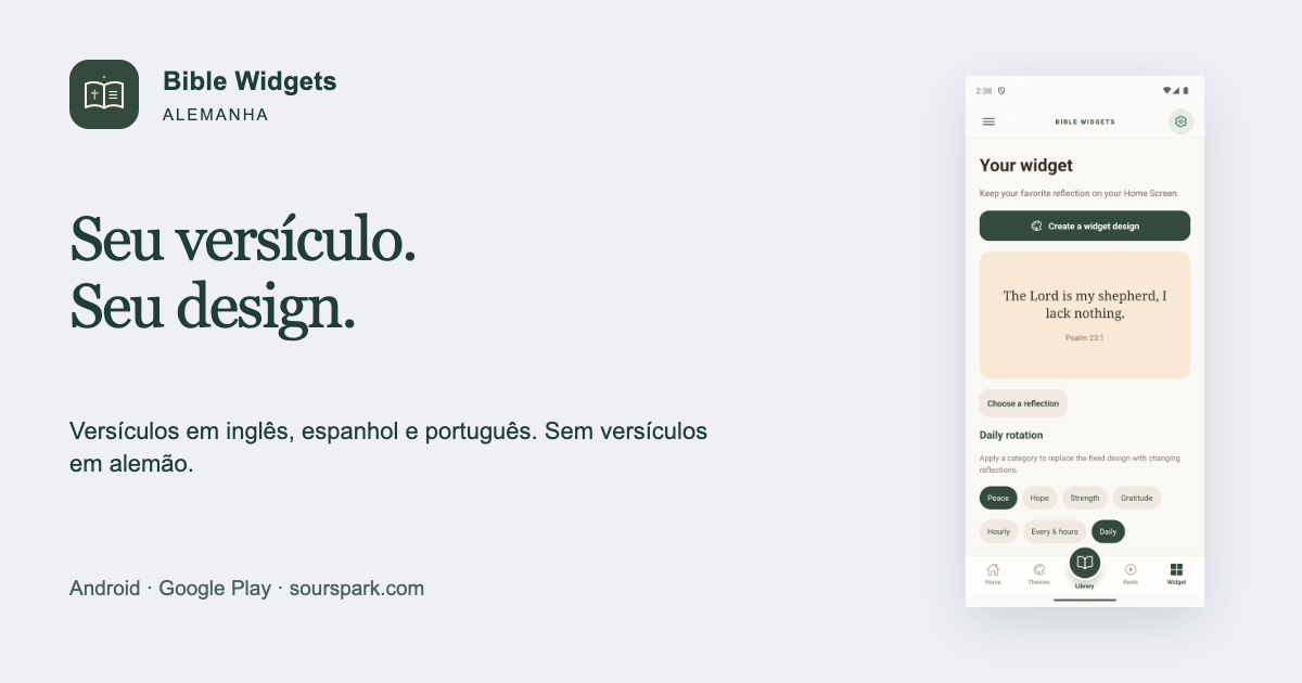 Bible Widgets na Alemanha: menus e idiomas dos versículos