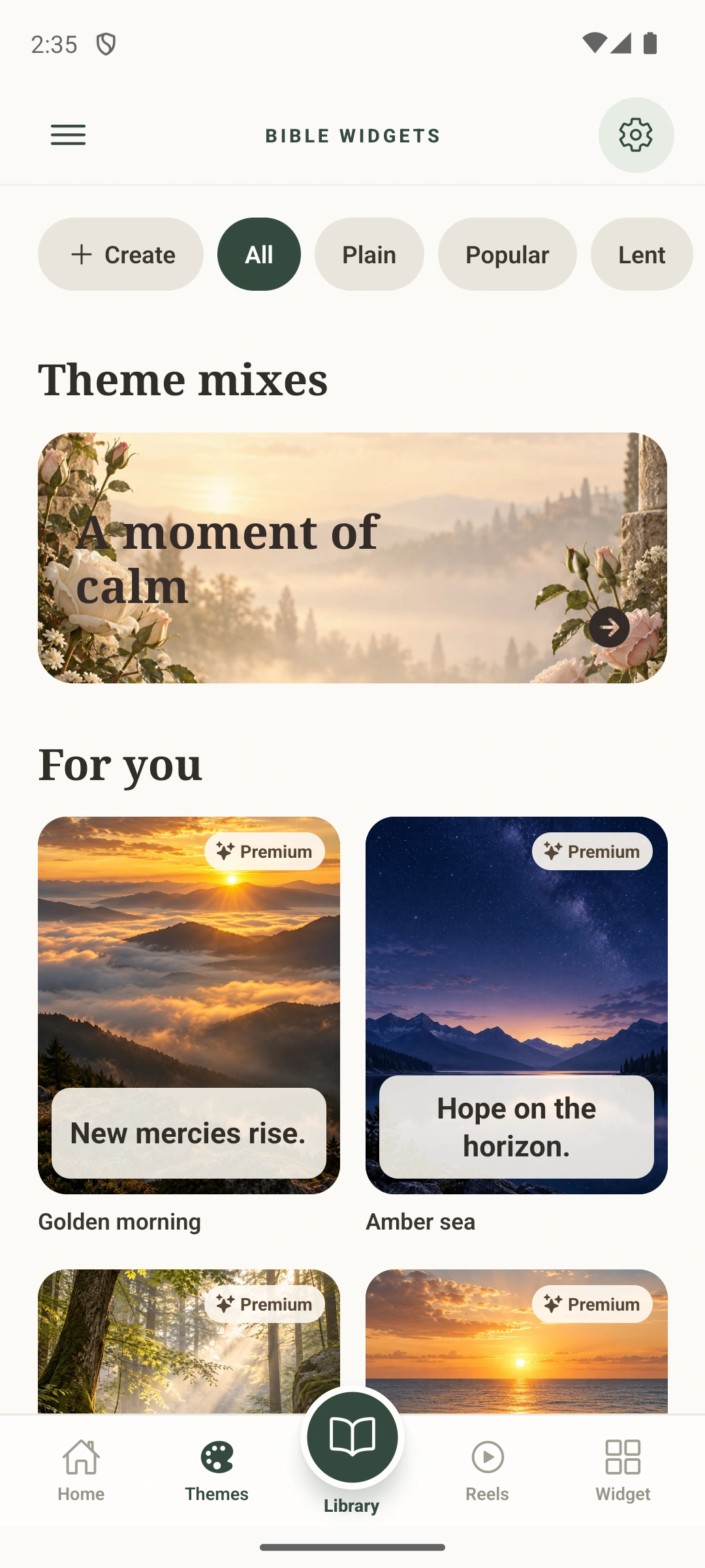Logo do Bible Widgets e tela real do aplicativo