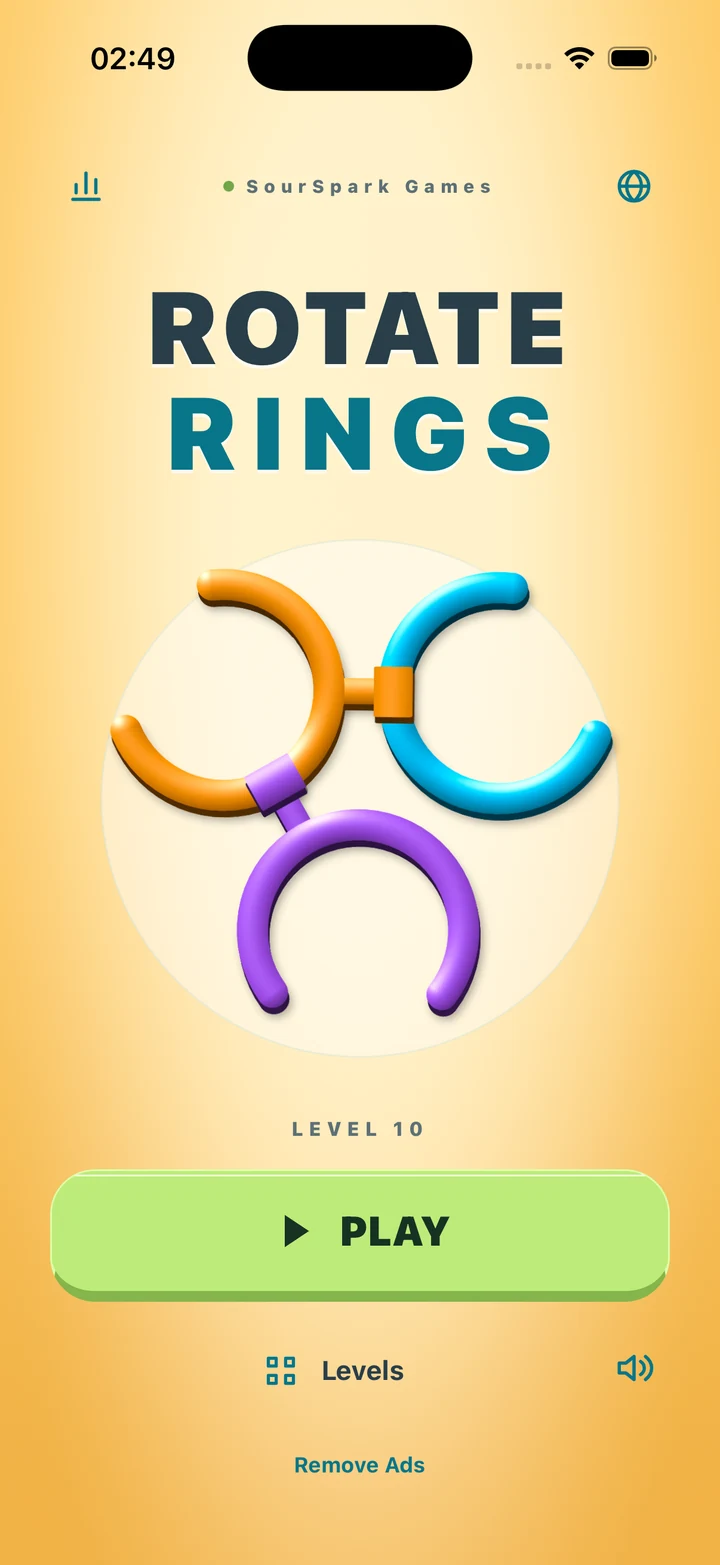 Home screen — Rotate Rings: Cosmic Puzzle