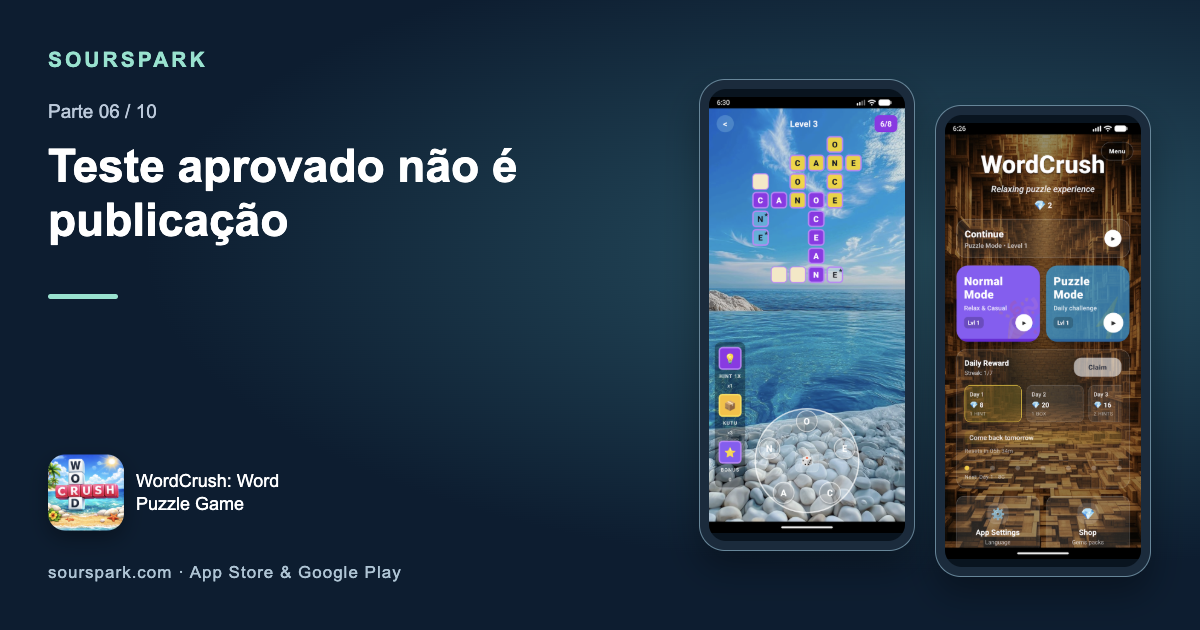 WordCrush foi rejeitado de novo: teste local não é aprovação da loja